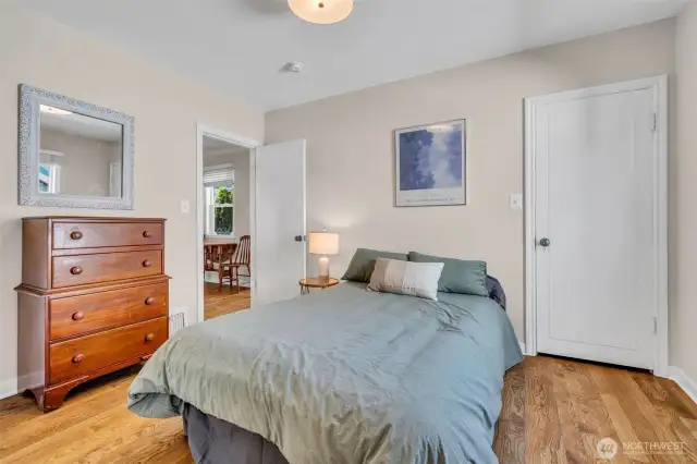 Main floor bedroom with access to the bathroom