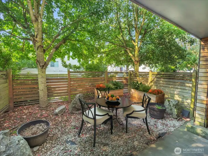 Imagine cool evening dinners and twinkle lights... Photo virtually staged.