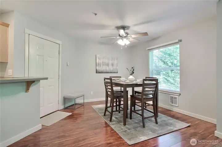 Laminate flooring through the high traffic areas and dining room.