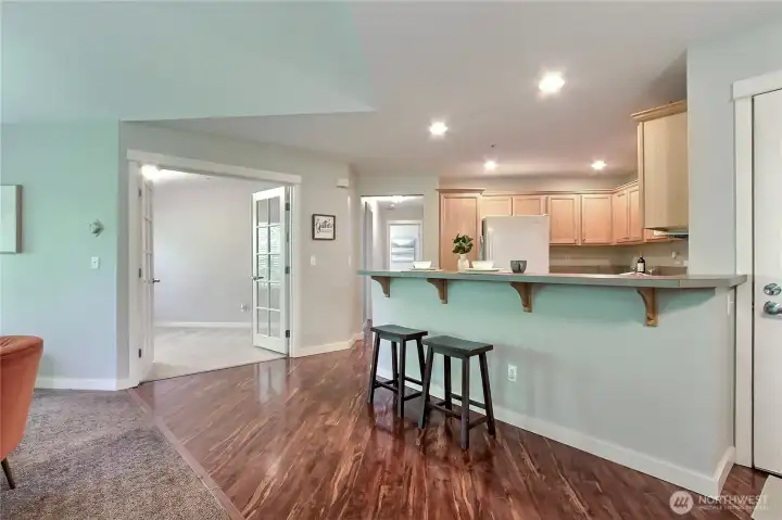 Open kitchen to family room/dining area.