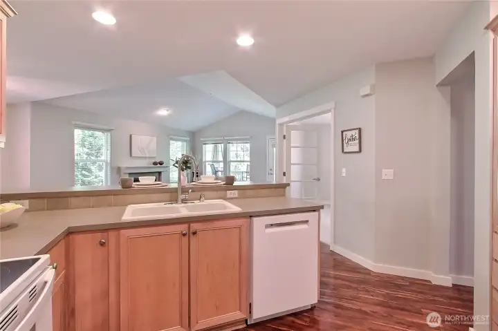 Newer dishwasher, stove and microwave.