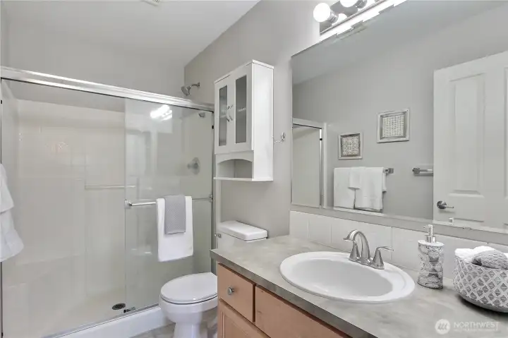 Primary bath with new toilet.