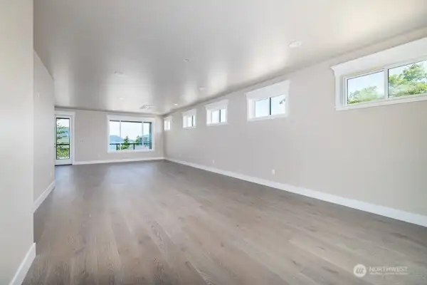 Over sized Living and Dining room, hardwood floors and view of the Guemes Channel