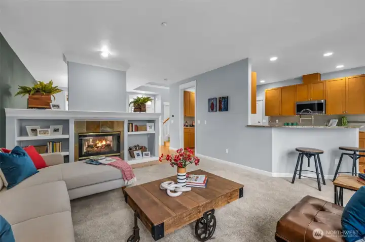 The family room with dual sided fireplace. Big enough for a crowd or cozy enough for one. The family room with dual sided fireplace. Big enough for a crowd or cozy enough for one.