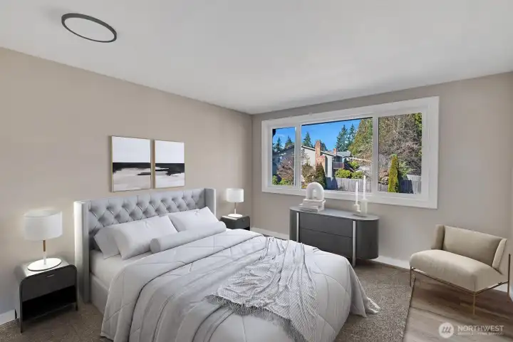 3rd bedroom upstairs is also very large with an abundance of light filtering through. Virtually staged