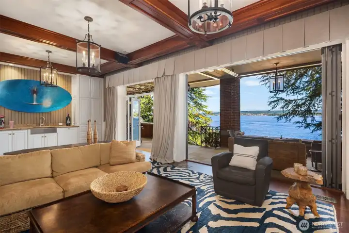 Lower level recreation room perfect for indoor and outdoor entertaining.