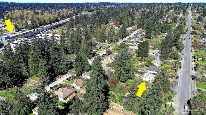 Aerial view facing North shows proximity to the new light rail station.