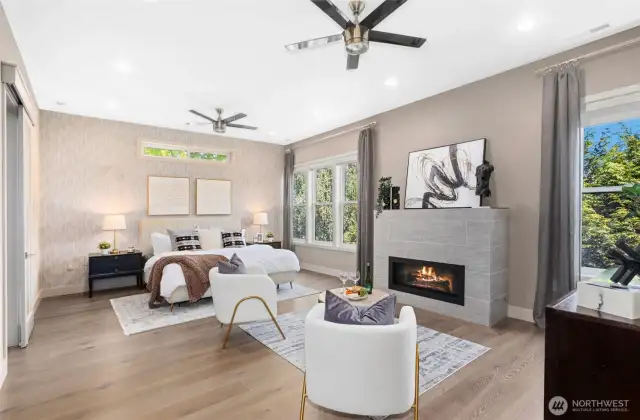 Primary suite retreat with fireplace—your sanctuary awaits.