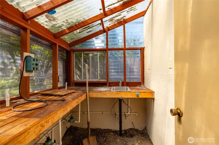 Inside the garden planting shed.