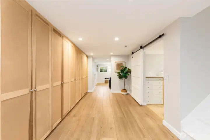 Fully finished lower level - starting with a wall of storage!