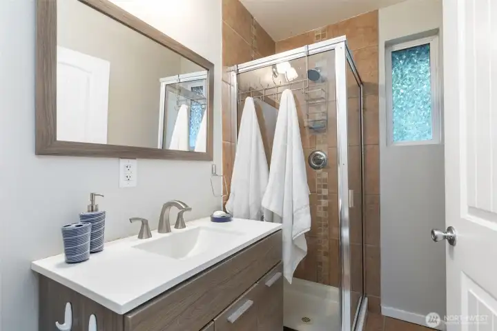 And a 3/4 bath - light and bright.