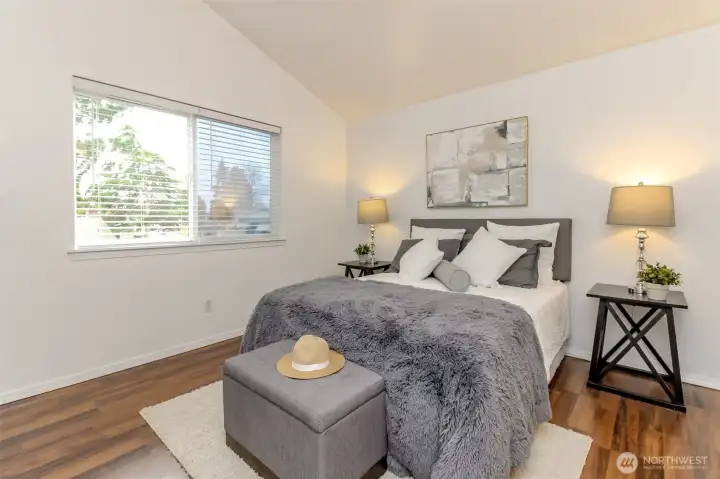 Good size Primary Bedroom with Vaulted Ceiling