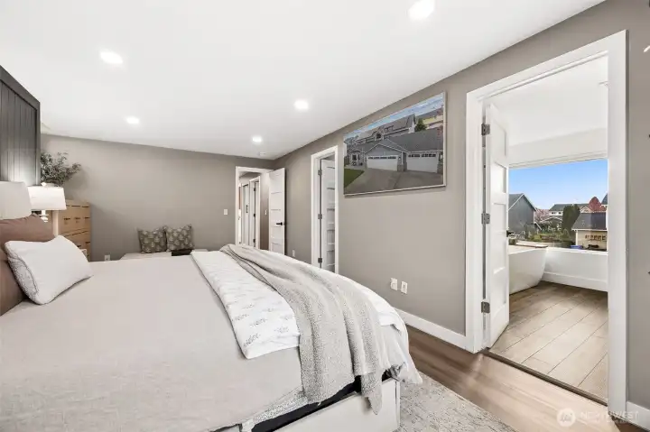 Primary suite offers a stunning attached bathroom & detail oriented walk in closet.