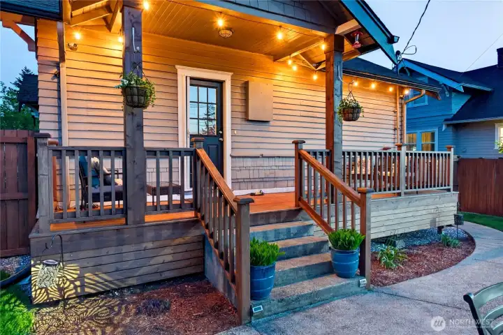 The owners favorite time to enjoy their backyard oasis