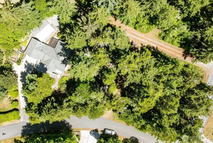 Aerial view of properties with alley in the back.
