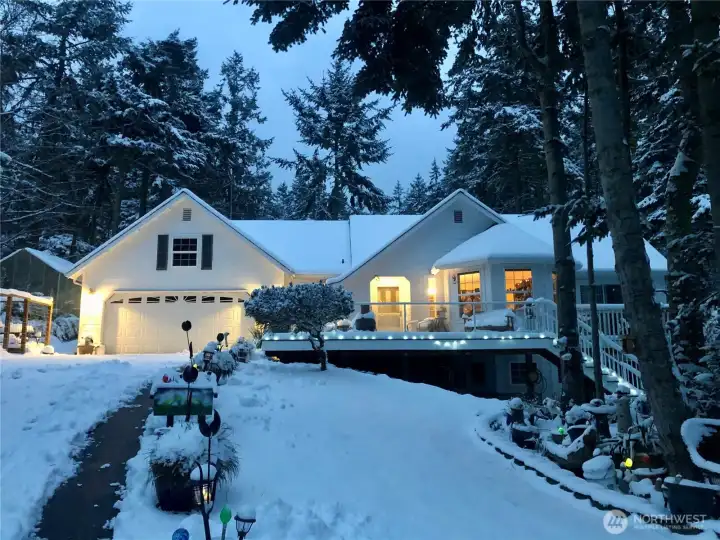 Fun winter holiday shot of the property