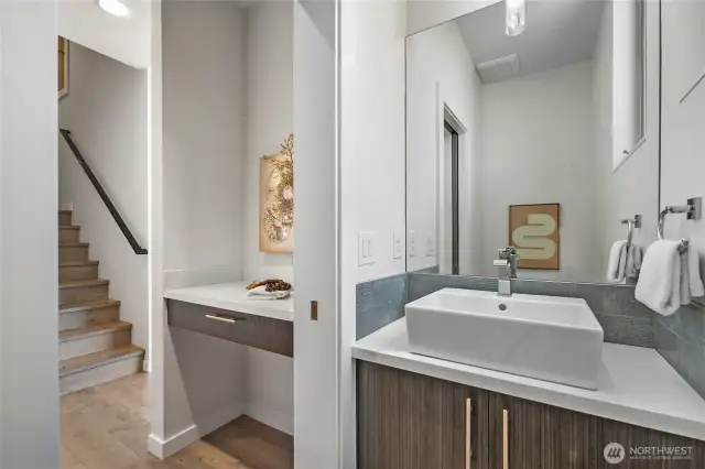 Desk and 1/2 Bathroom on the main level.