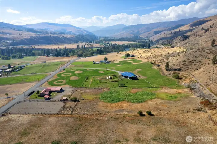 The shot showing fields, arena, and full layout to set scale.
