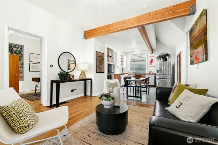 Great room flows into dining space & kitchen