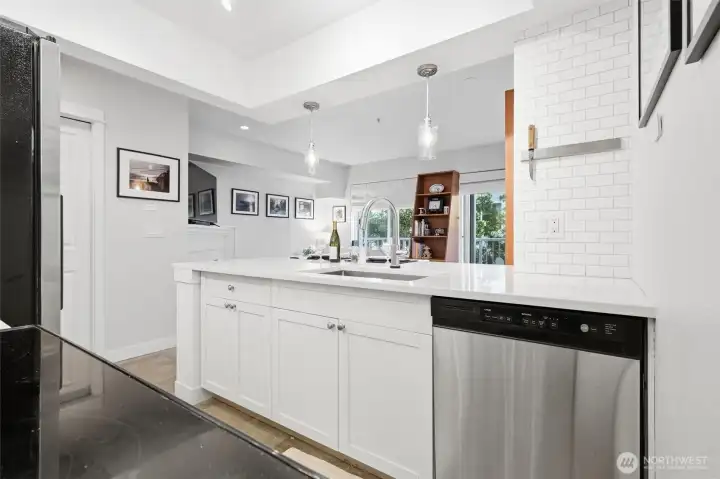 View from kitchen looking out toward living/sleeping area.