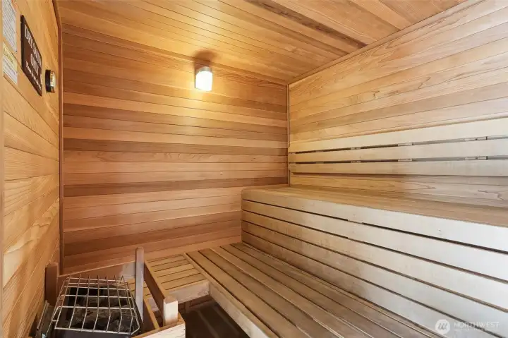 Sauna just outside of the gym, near the outdoor spas.