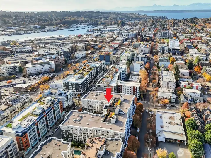Looking west, with downtown Ballard just a few blocks to the upper left.