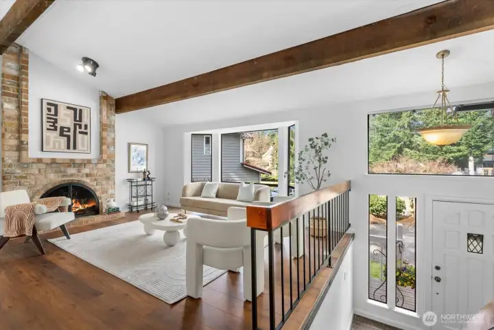 The spacious living with vaulted ceilings