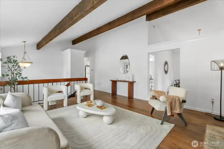 The spacious living with vaulted ceilings