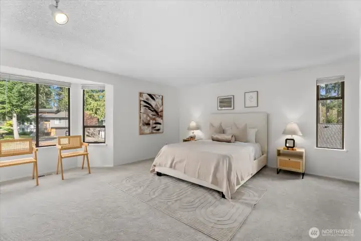 The spacious master suite with double closets