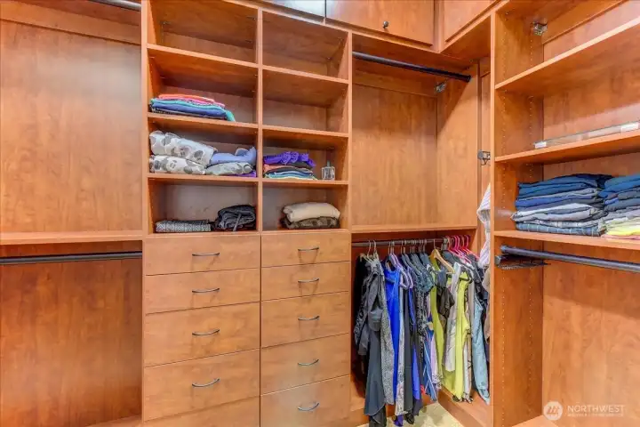 California Closet system and walk-in closet in primary