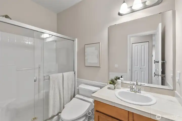 Downstairs 3/4 bath great for guests next to downstairs bedroom