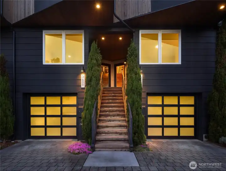 Architectural timber stairs, angled front door so neighbors don't look directly at eachother Architectural timber stairs, angled front door so neighbors don't look directly at eachother