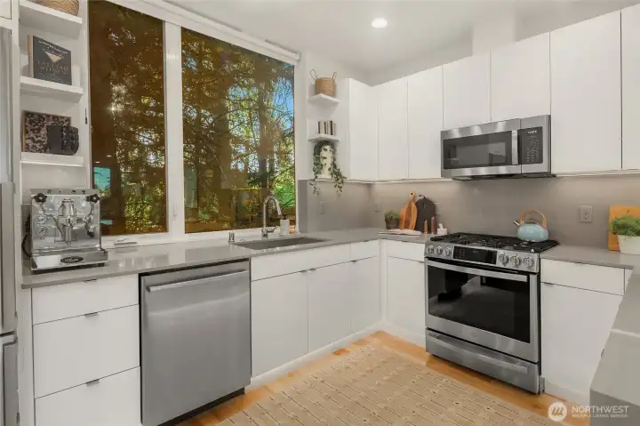 Kitchen with under cabinet and toe kick lighting. Tons of storage, GE profile Range Kitchen with under cabinet and toe kick lighting. Tons of storage, GE profile Range