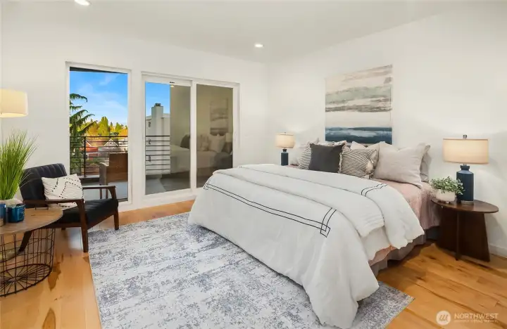 Primary suite with private fully covered partially enclosed terrace. terrace offers Mt Rainier Views Primary suite with private fully covered partially enclosed terrace. terrace offers Mt Rainier Views