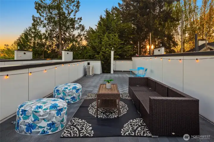Roof deck with Lake Union views Roof deck with Lake Union views