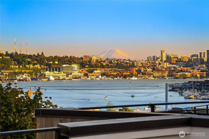 Lake Union and Rainier views from roof deck Lake Union and Rainier views from roof deck