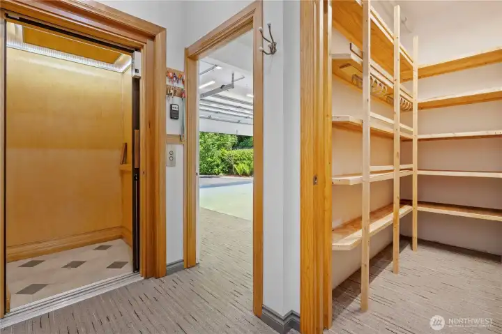 Wheelchair access from garage to elevator and additional storage space. Wheelchair access from garage to elevator and additional storage space.