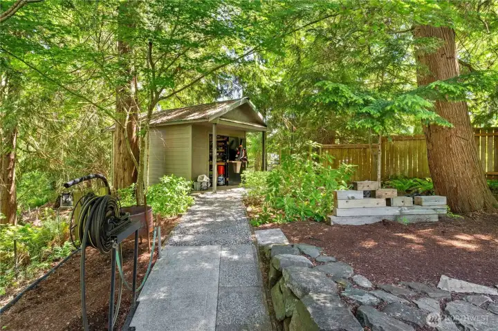 Garden storage shed has electricity. Garden storage shed has electricity.