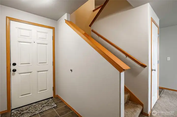 front door entry and storage under the stairs