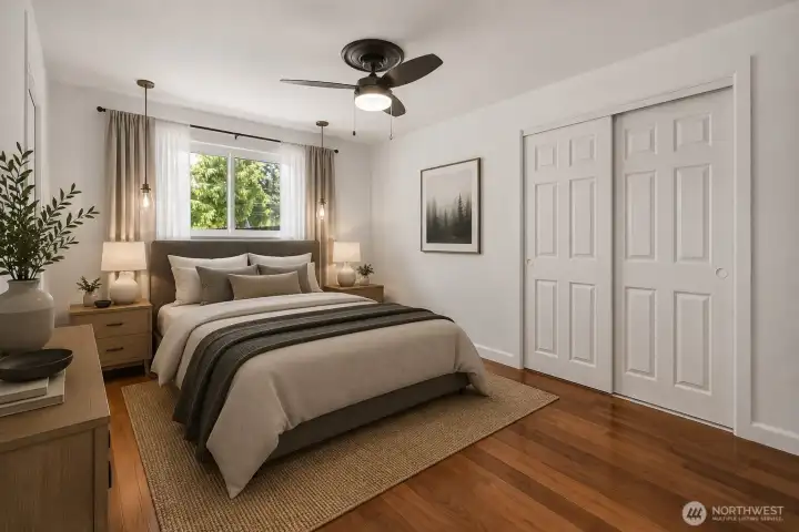 Guest bedroom in main home. Virtually staged.
