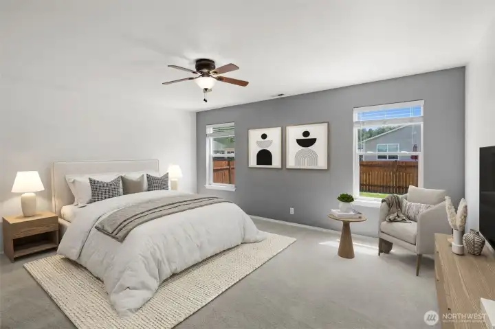 Primary bedroom virtually staged