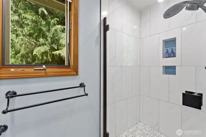 Separate shower in primary bath.