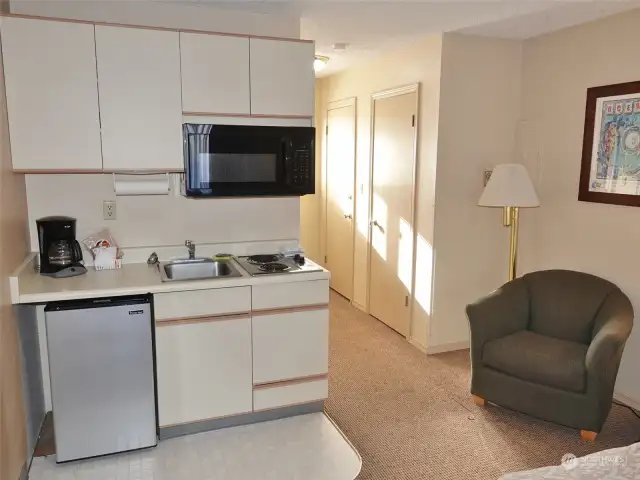 Kitchenette and sitting area.