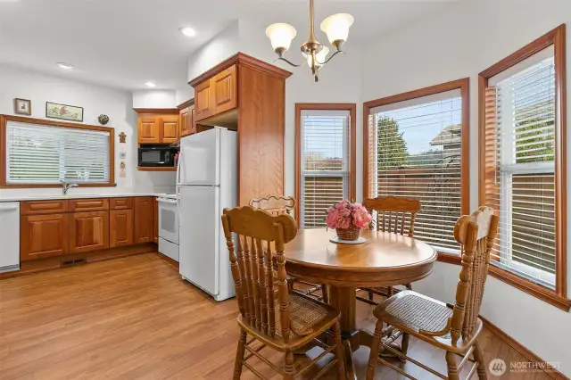 Remodeled kitchen with eating space.