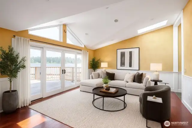 Great room with doors to access the rear deck