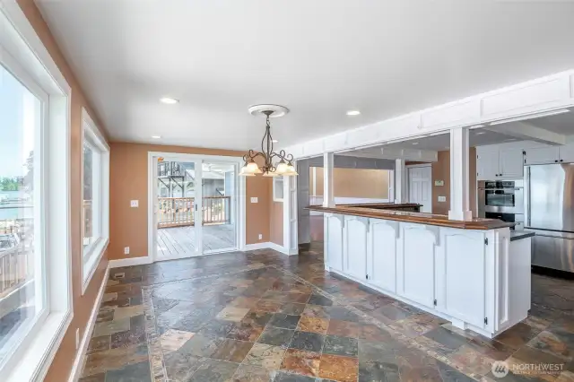 Beautiful slate floors in kitchen and dining room