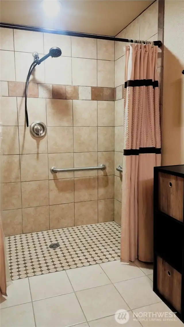 This is the shower in the bathroom next to the family room