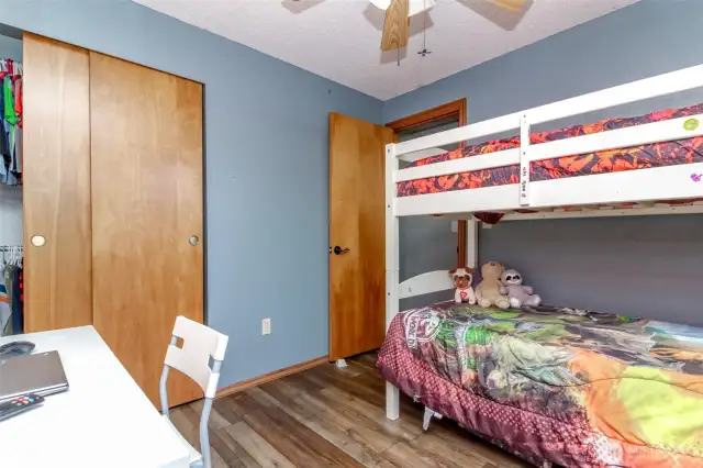 Bedroom with newer flooring