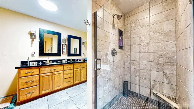 Main Bath Double Vanity and Tile Shower