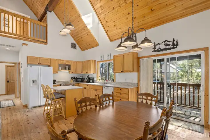 Sliding door gives easy access to the backyard of this mountain retreat.